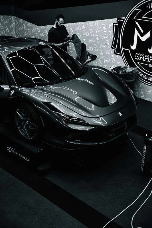 Wrapped supercar at the M.O. Graphics shop